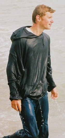 Hooded sweatshirt and wet jeans