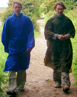 hiking in wet poncho cape