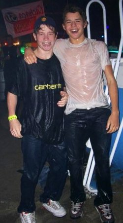 Wet T-shirt and jeans