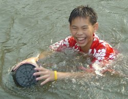 Simple clothes are alright for swimming.